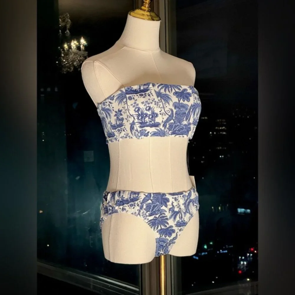 🆕 STAUD 🧿 NWT Blue Toile Bikini Set, Mala Top & Corsage Bottom - Sz L - Blue - Picture 4 of 16
